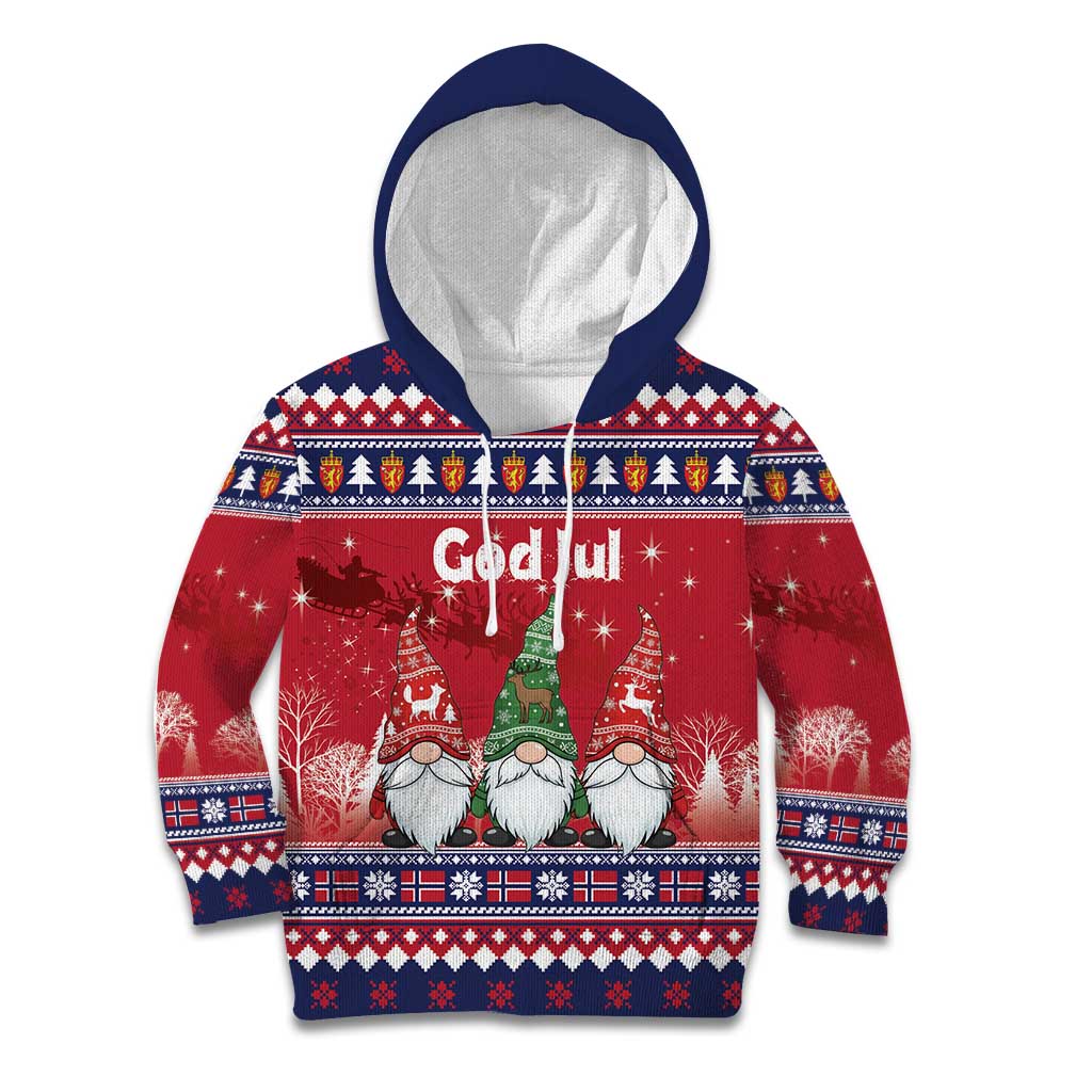 Norway Nisse Christmas Kid Hoodie God Jul Norwegian Christmas Pattern - Wonder Print Shop