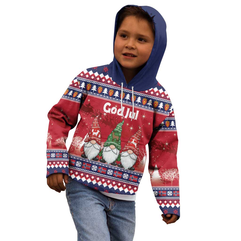 Norway Nisse Christmas Kid Hoodie God Jul Norwegian Christmas Pattern - Wonder Print Shop