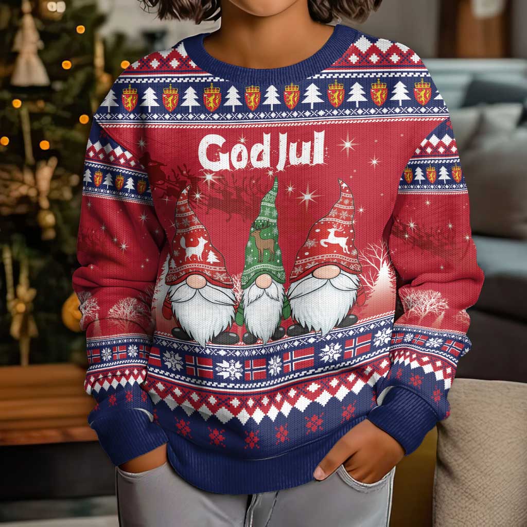 Norway Nisse Christmas Kid Ugly Christmas Sweater God Jul Norwegian Christmas Pattern - Wonder Print Shop