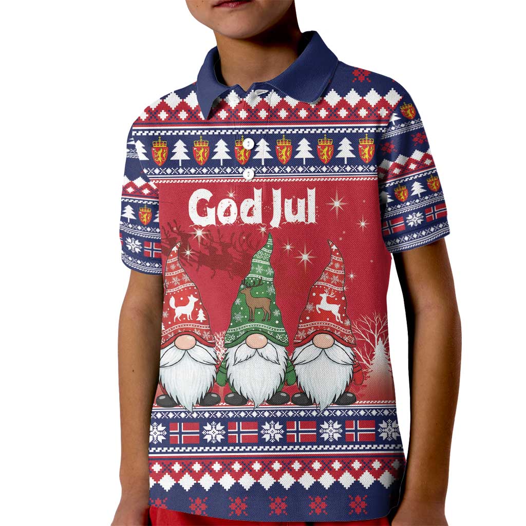 Norway Nisse Christmas Kid Polo Shirt God Jul Norwegian Christmas Pattern - Wonder Print Shop