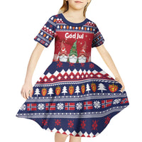 Norway Nisse Christmas Kid Short Sleeve Dress God Jul Norwegian Christmas Pattern - Wonder Print Shop