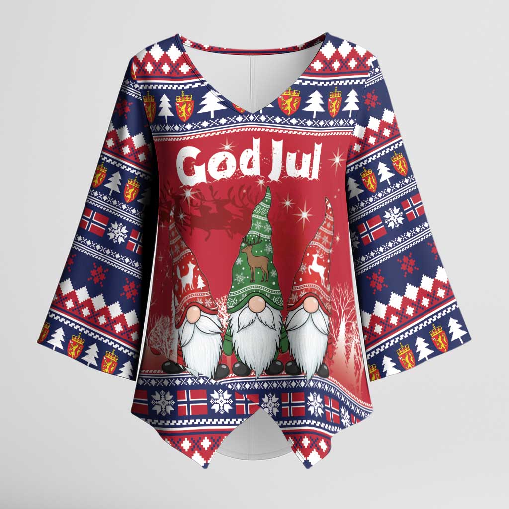 Norway Nisse Christmas Kimono Sleeve Blouse God Jul Norwegian Christmas Pattern - Wonder Print Shop