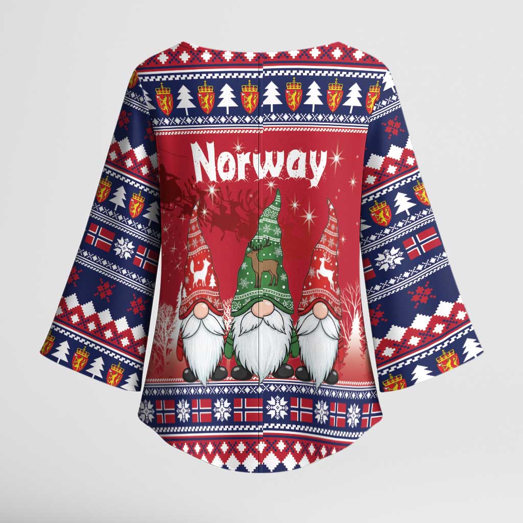 Norway Nisse Christmas Kimono Sleeve Blouse God Jul Norwegian Christmas Pattern - Wonder Print Shop