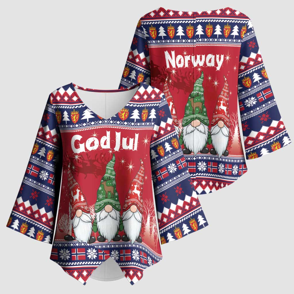 Norway Nisse Christmas Kimono Sleeve Blouse God Jul Norwegian Christmas Pattern - Wonder Print Shop