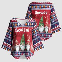 Norway Nisse Christmas Kimono Sleeve Blouse God Jul Norwegian Christmas Pattern - Wonder Print Shop