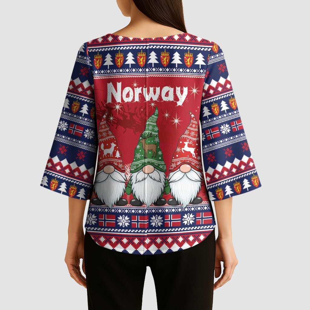 Norway Nisse Christmas Kimono Sleeve Blouse God Jul Norwegian Christmas Pattern - Wonder Print Shop