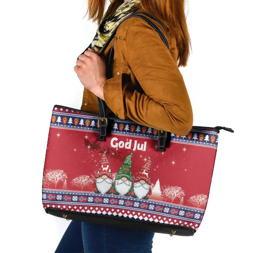 Norway Nisse Christmas Leather Tote Bag God Jul Norwegian Christmas Pattern - Wonder Print Shop