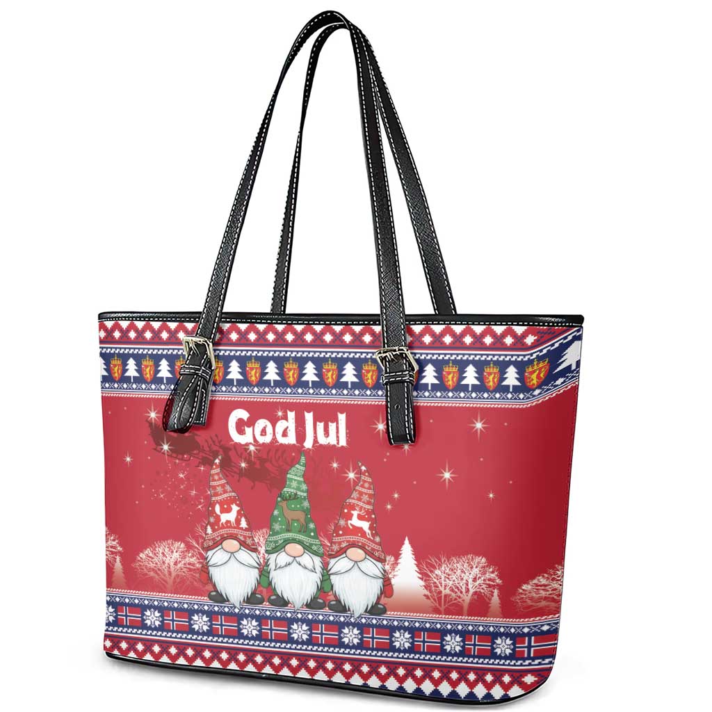 Norway Nisse Christmas Leather Tote Bag God Jul Norwegian Christmas Pattern - Wonder Print Shop
