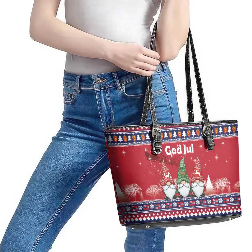 Norway Nisse Christmas Leather Tote Bag God Jul Norwegian Christmas Pattern - Wonder Print Shop