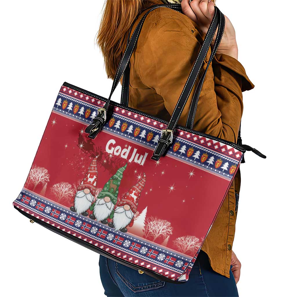 Norway Nisse Christmas Leather Tote Bag God Jul Norwegian Christmas Pattern - Wonder Print Shop