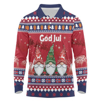 Norway Nisse Christmas Long Sleeve Polo Shirt God Jul Norwegian Christmas Pattern - Wonder Print Shop