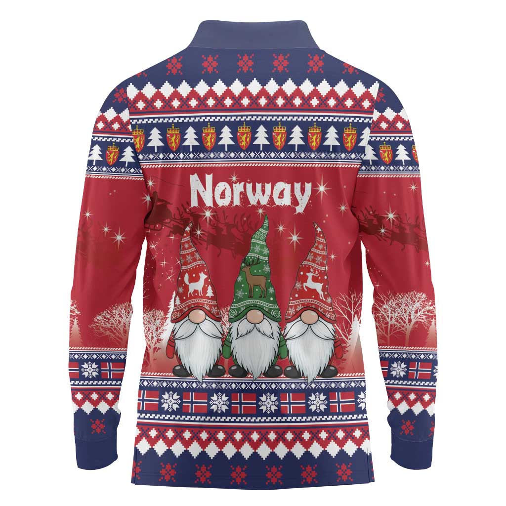 Norway Nisse Christmas Long Sleeve Polo Shirt God Jul Norwegian Christmas Pattern - Wonder Print Shop