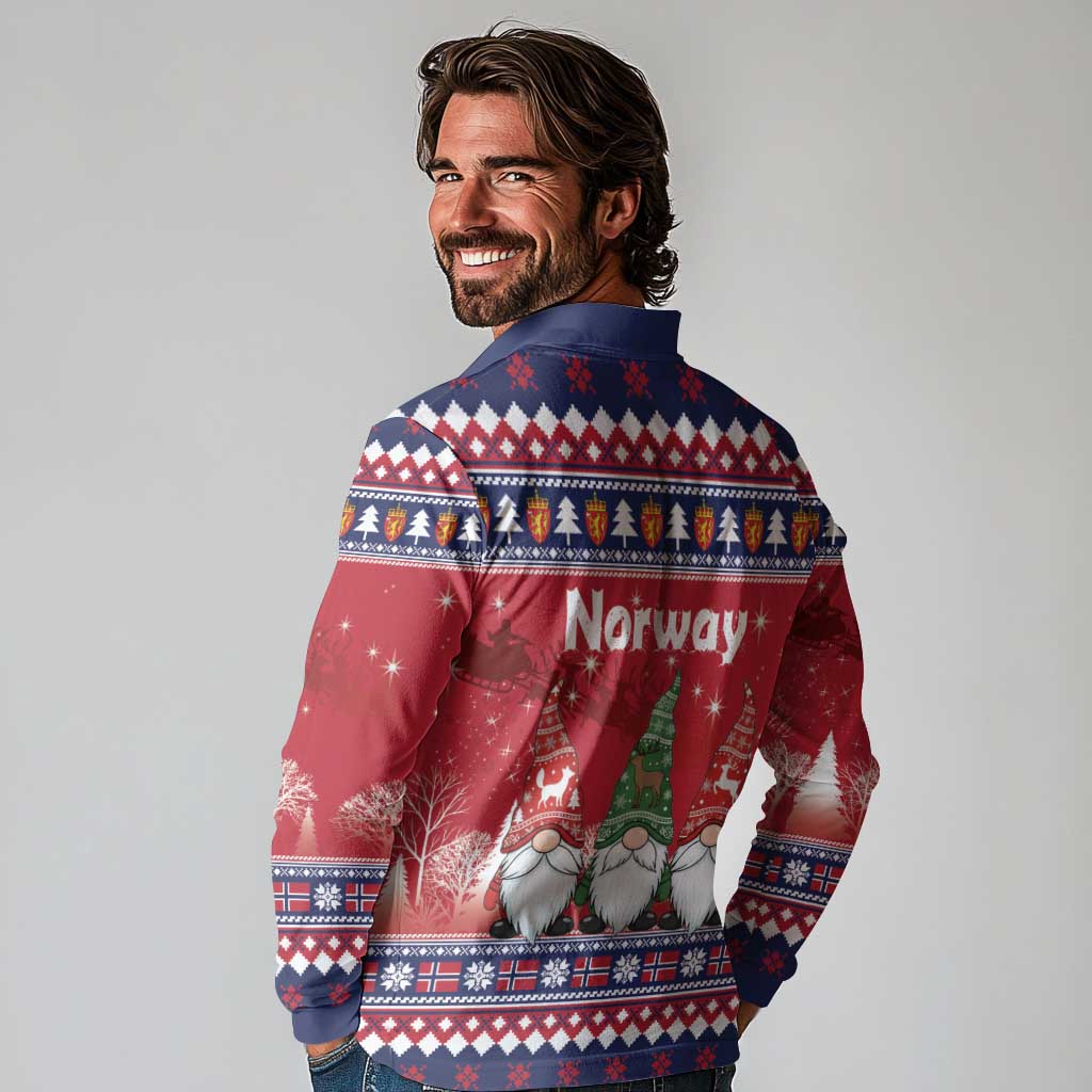 Norway Nisse Christmas Long Sleeve Polo Shirt God Jul Norwegian Christmas Pattern - Wonder Print Shop
