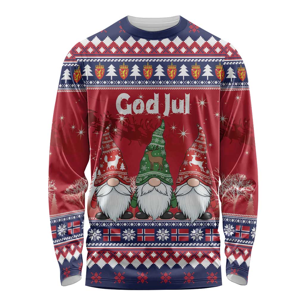 Norway Nisse Christmas Long Sleeve Shirt God Jul Norwegian Christmas Pattern - Wonder Print Shop