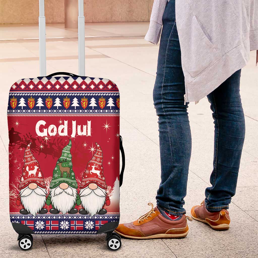 Norway Nisse Christmas Luggage Cover God Jul Norwegian Christmas Pattern - Wonder Print Shop
