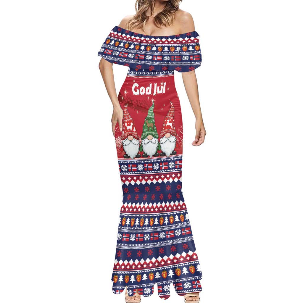 Norway Nisse Christmas Mermaid Dress God Jul Norwegian Christmas Pattern - Wonder Print Shop