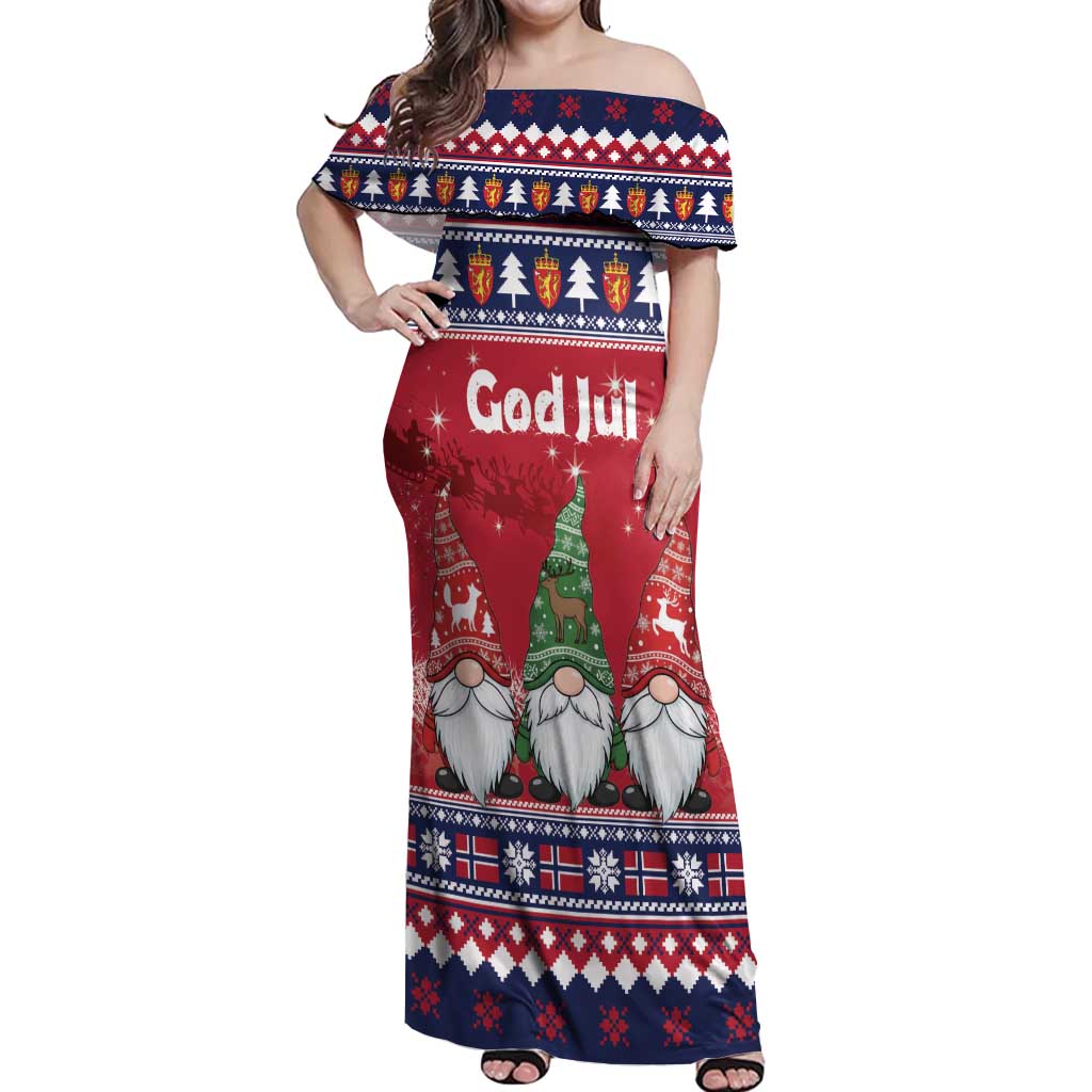 Norway Nisse Christmas Off Shoulder Maxi Dress God Jul Norwegian Christmas Pattern - Wonder Print Shop