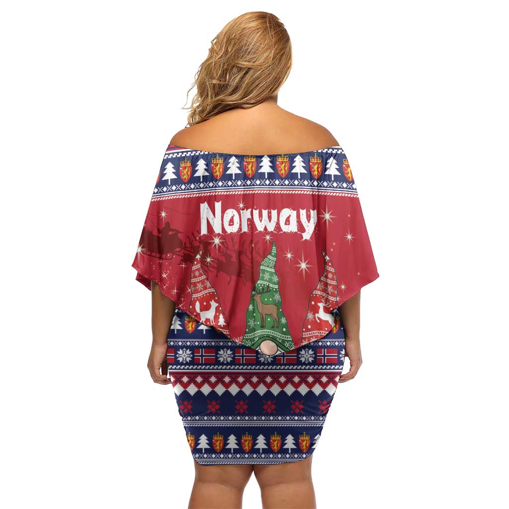 Norway Nisse Christmas Off Shoulder Short Dress God Jul Norwegian Christmas Pattern - Wonder Print Shop