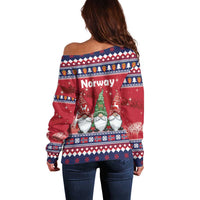 Norway Nisse Christmas Off Shoulder Sweater God Jul Norwegian Christmas Pattern - Wonder Print Shop