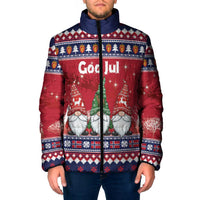 Norway Nisse Christmas Padded Jacket God Jul Norwegian Christmas Pattern - Wonder Print Shop