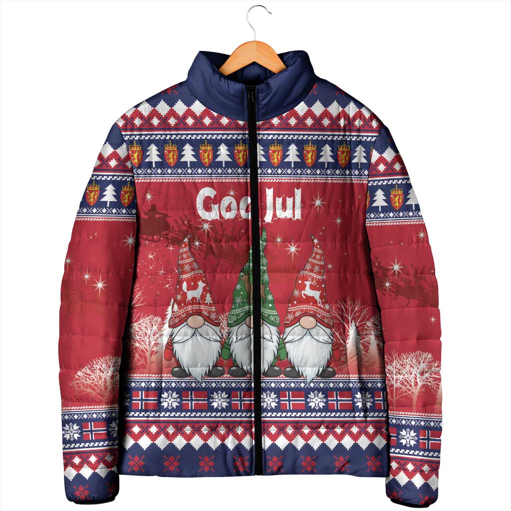 Norway Nisse Christmas Padded Jacket God Jul Norwegian Christmas Pattern - Wonder Print Shop