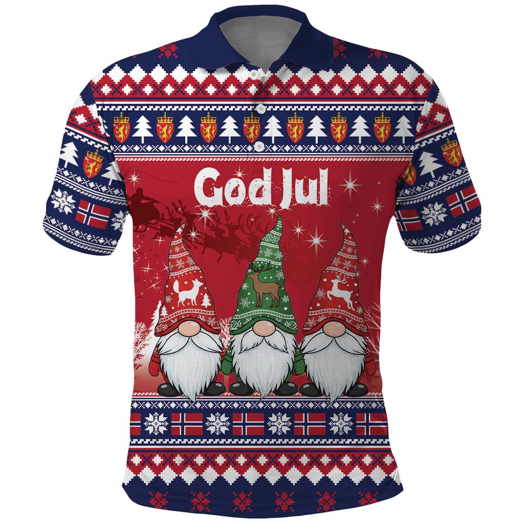 Norway Nisse Christmas Polo Shirt God Jul Norwegian Christmas Pattern - Wonder Print Shop