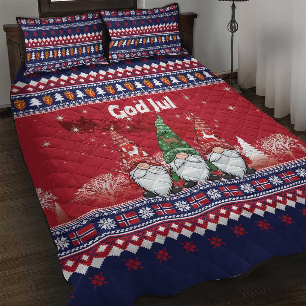 Norway Nisse Christmas Quilt Bed Set God Jul Norwegian Christmas Pattern - Wonder Print Shop