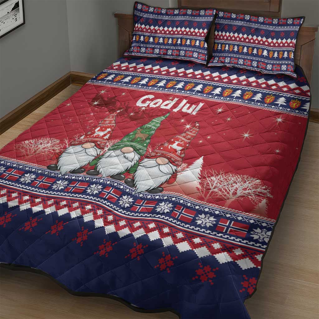 Norway Nisse Christmas Quilt Bed Set God Jul Norwegian Christmas Pattern - Wonder Print Shop
