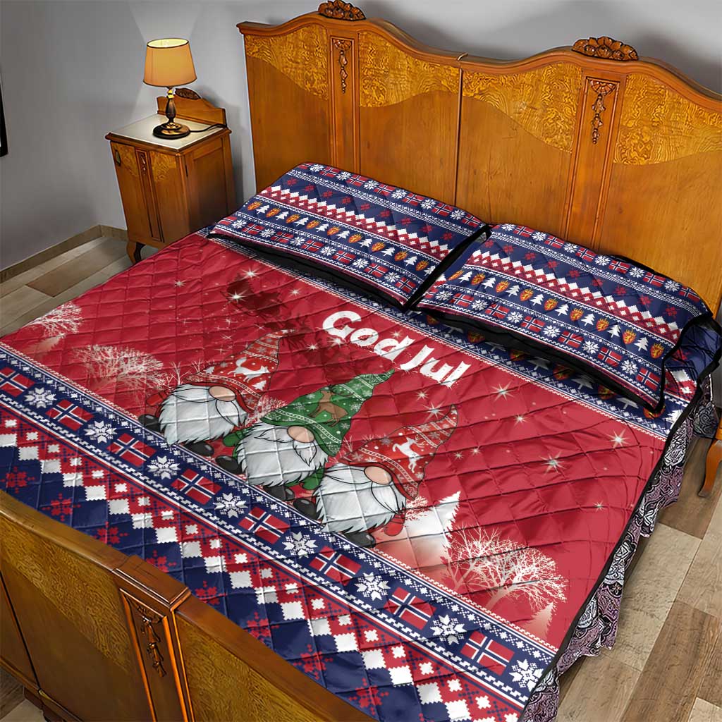 Norway Nisse Christmas Quilt Bed Set God Jul Norwegian Christmas Pattern - Wonder Print Shop
