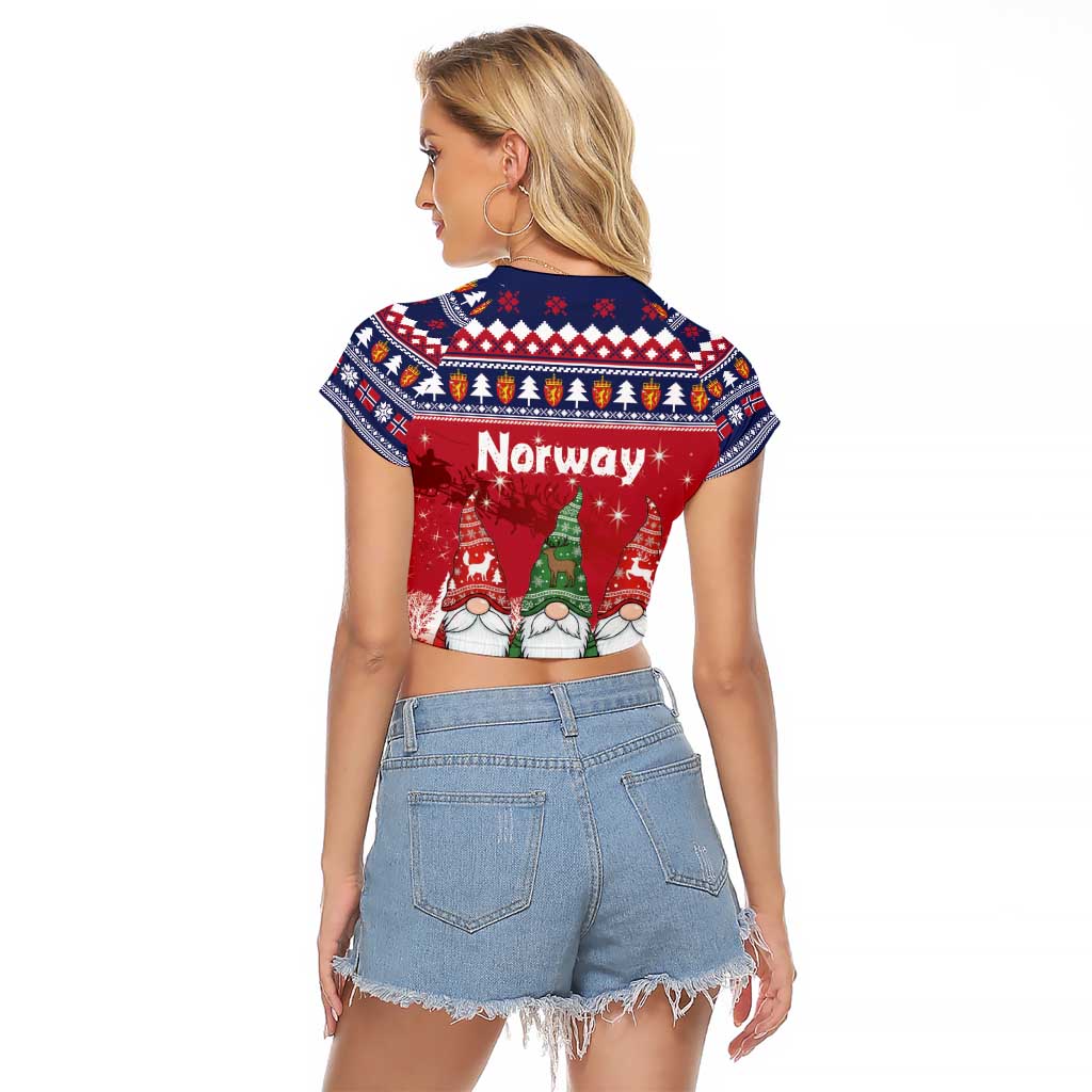 Norway Nisse Christmas Raglan Cropped T Shirt God Jul Norwegian Christmas Pattern - Wonder Print Shop
