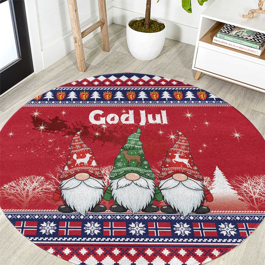 Norway Nisse Christmas Round Carpet God Jul Norwegian Christmas Pattern - Wonder Print Shop