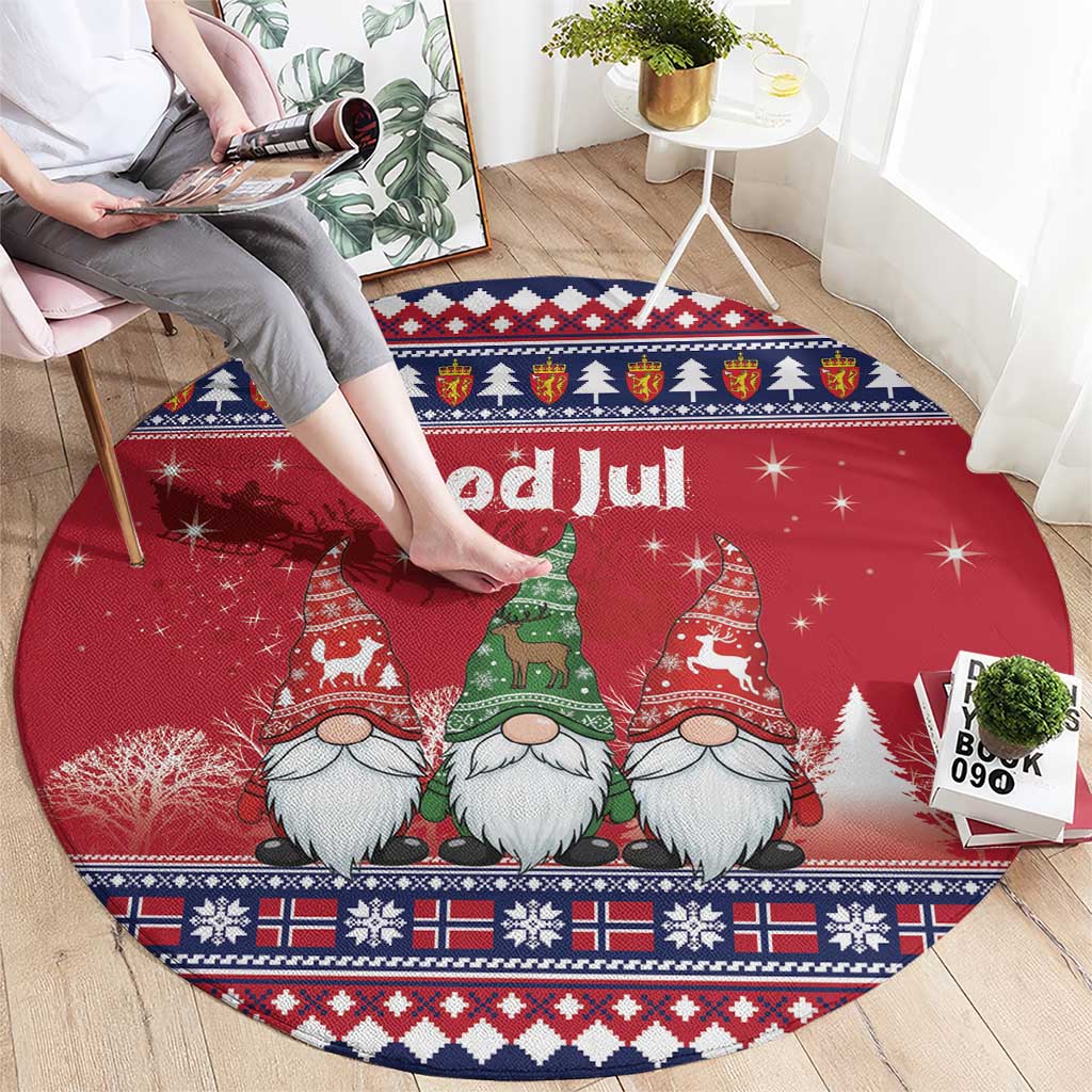 Norway Nisse Christmas Round Carpet God Jul Norwegian Christmas Pattern - Wonder Print Shop