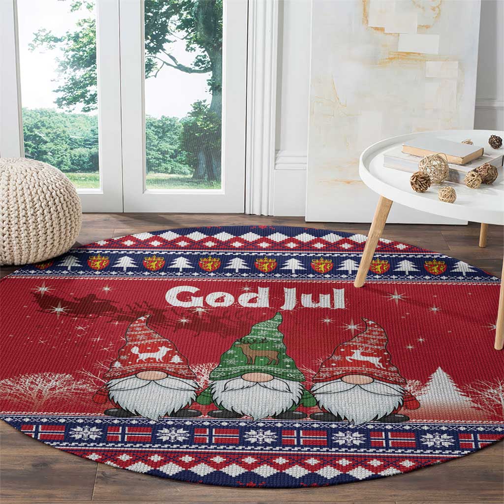 Norway Nisse Christmas Round Carpet God Jul Norwegian Christmas Pattern - Wonder Print Shop