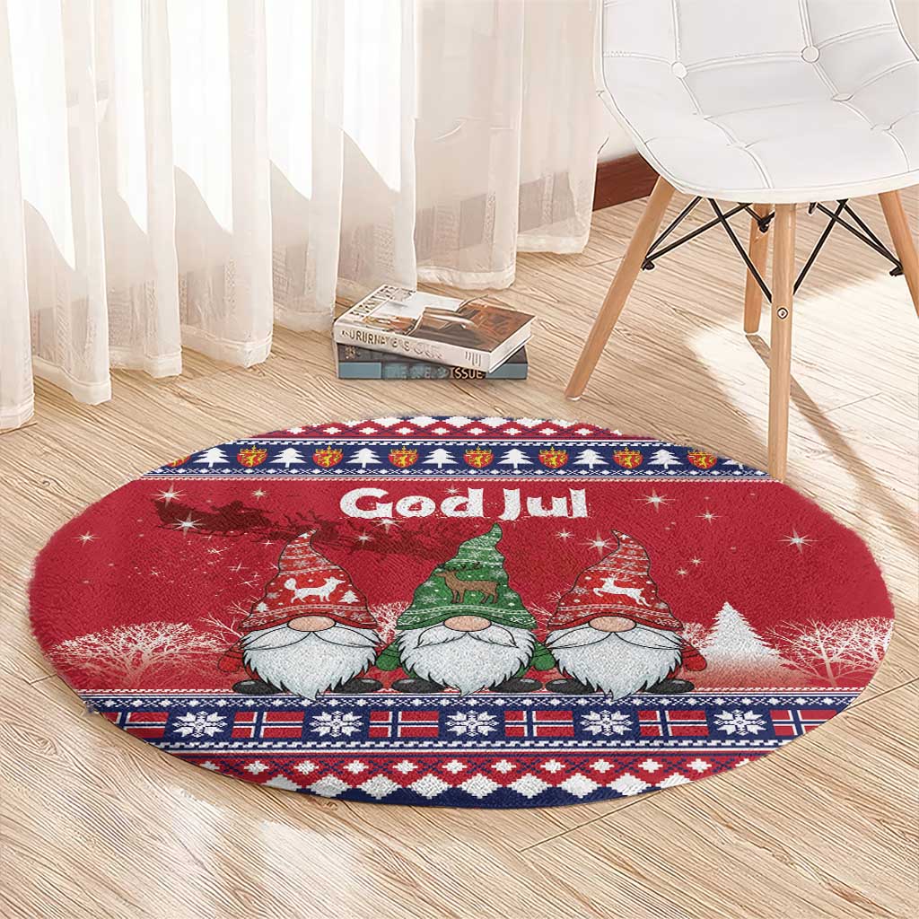 Norway Nisse Christmas Round Carpet God Jul Norwegian Christmas Pattern - Wonder Print Shop