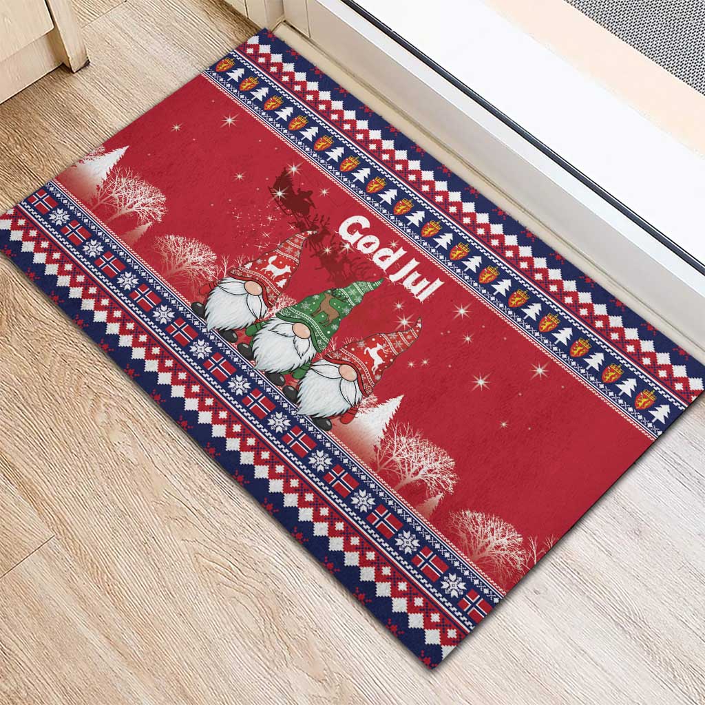 Norway Nisse Christmas Rubber Doormat God Jul Norwegian Christmas Pattern - Wonder Print Shop