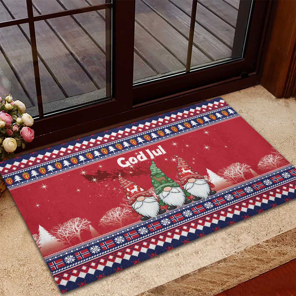 Norway Nisse Christmas Rubber Doormat God Jul Norwegian Christmas Pattern - Wonder Print Shop