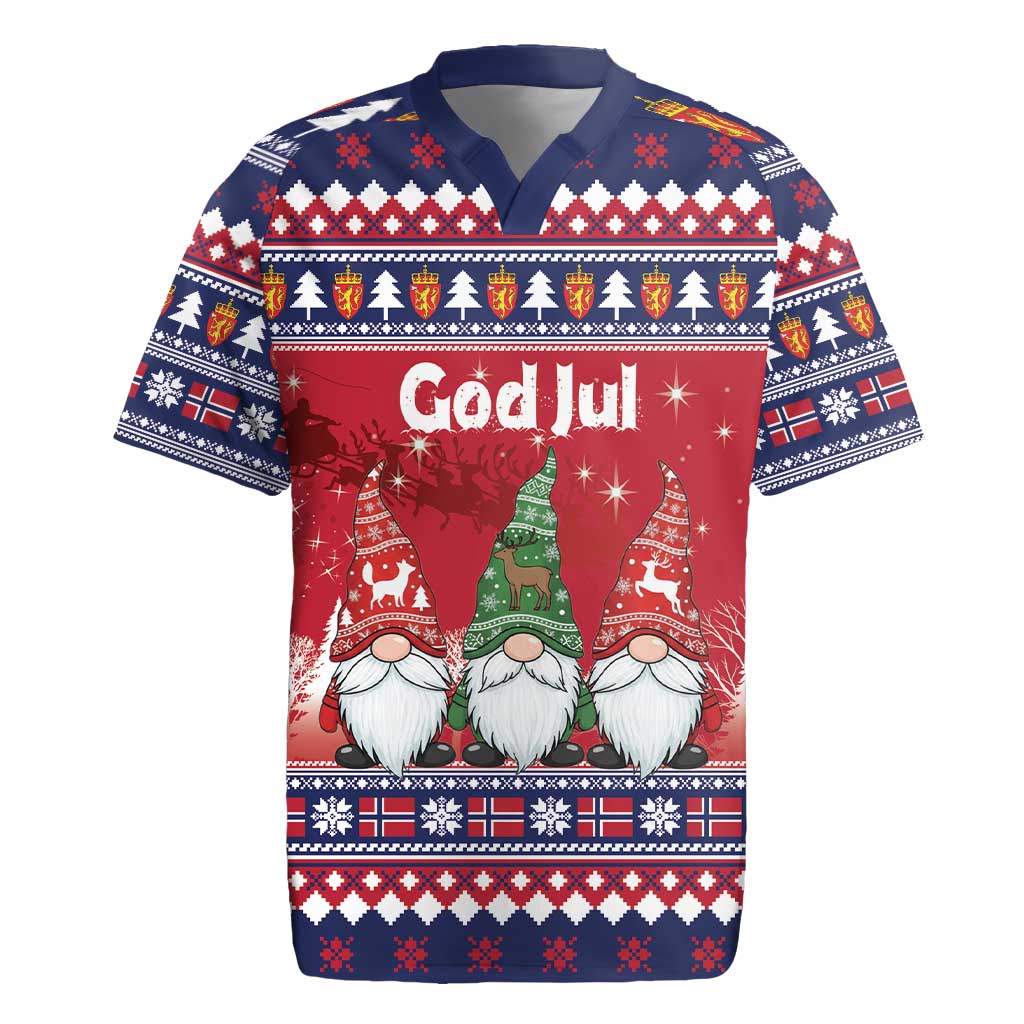 Norway Nisse Christmas Rugby Jersey God Jul Norwegian Christmas Pattern - Wonder Print Shop