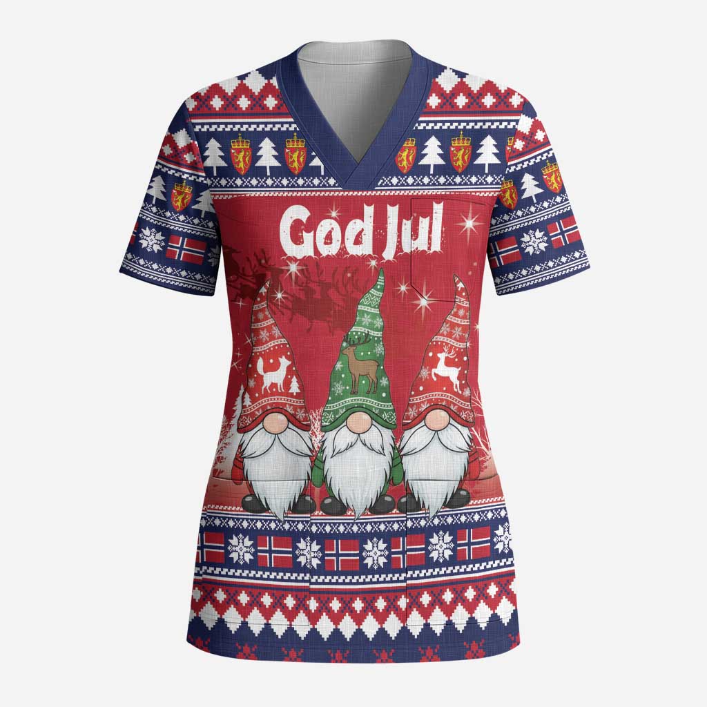 Norway Nisse Christmas Scrub Top God Jul Norwegian Christmas Pattern - Wonder Print Shop