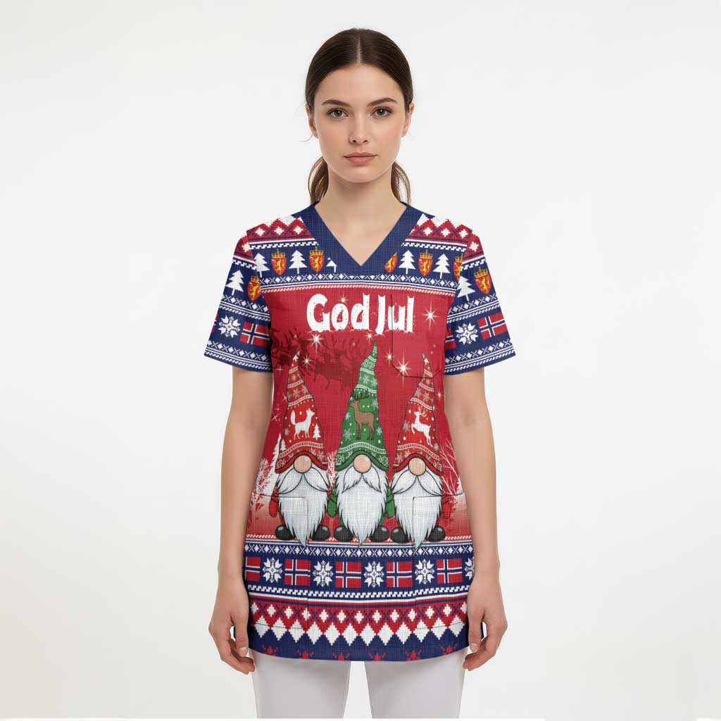Norway Nisse Christmas Scrub Top God Jul Norwegian Christmas Pattern - Wonder Print Shop