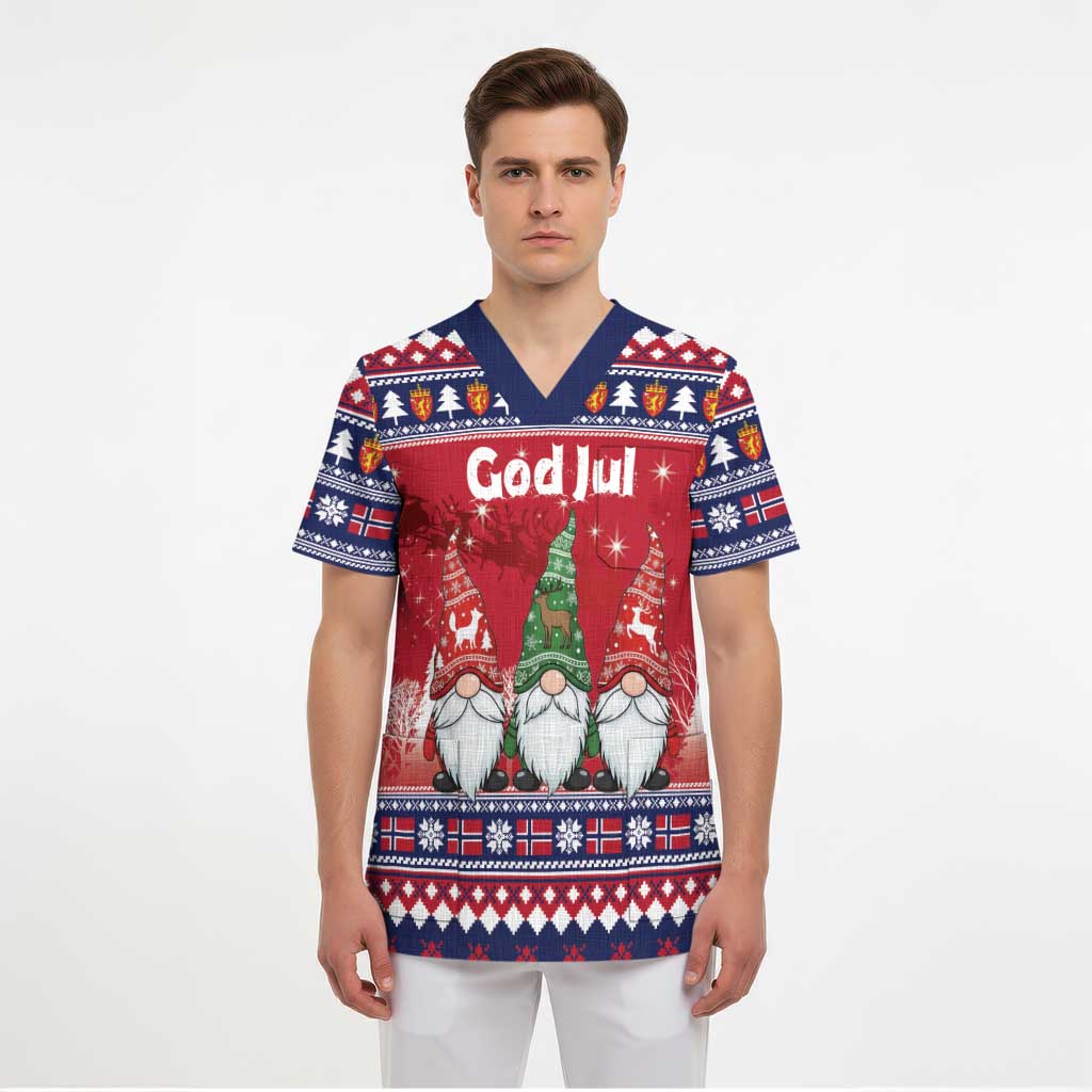 Norway Nisse Christmas Scrub Top God Jul Norwegian Christmas Pattern - Wonder Print Shop