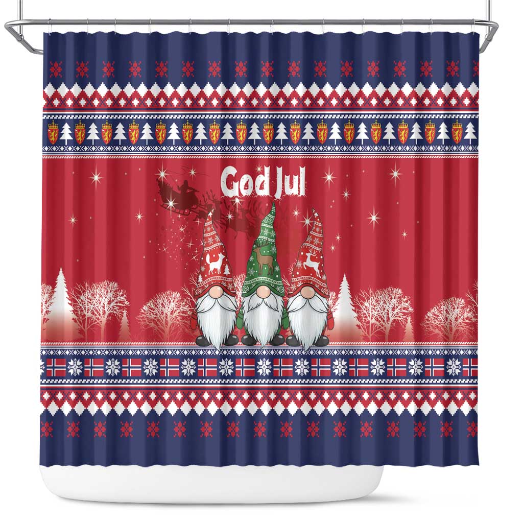 Norway Nisse Christmas Shower Curtain God Jul Norwegian Christmas Pattern - Wonder Print Shop