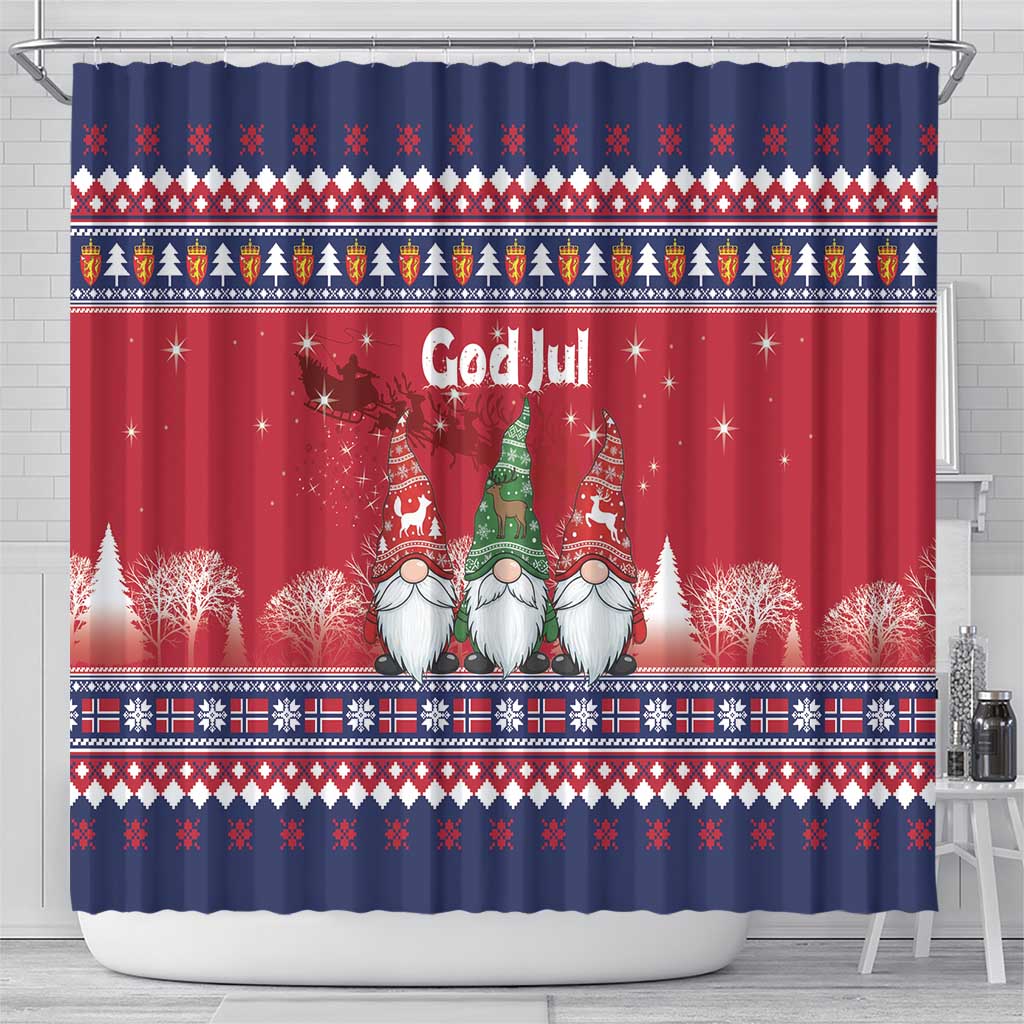 Norway Nisse Christmas Shower Curtain God Jul Norwegian Christmas Pattern - Wonder Print Shop