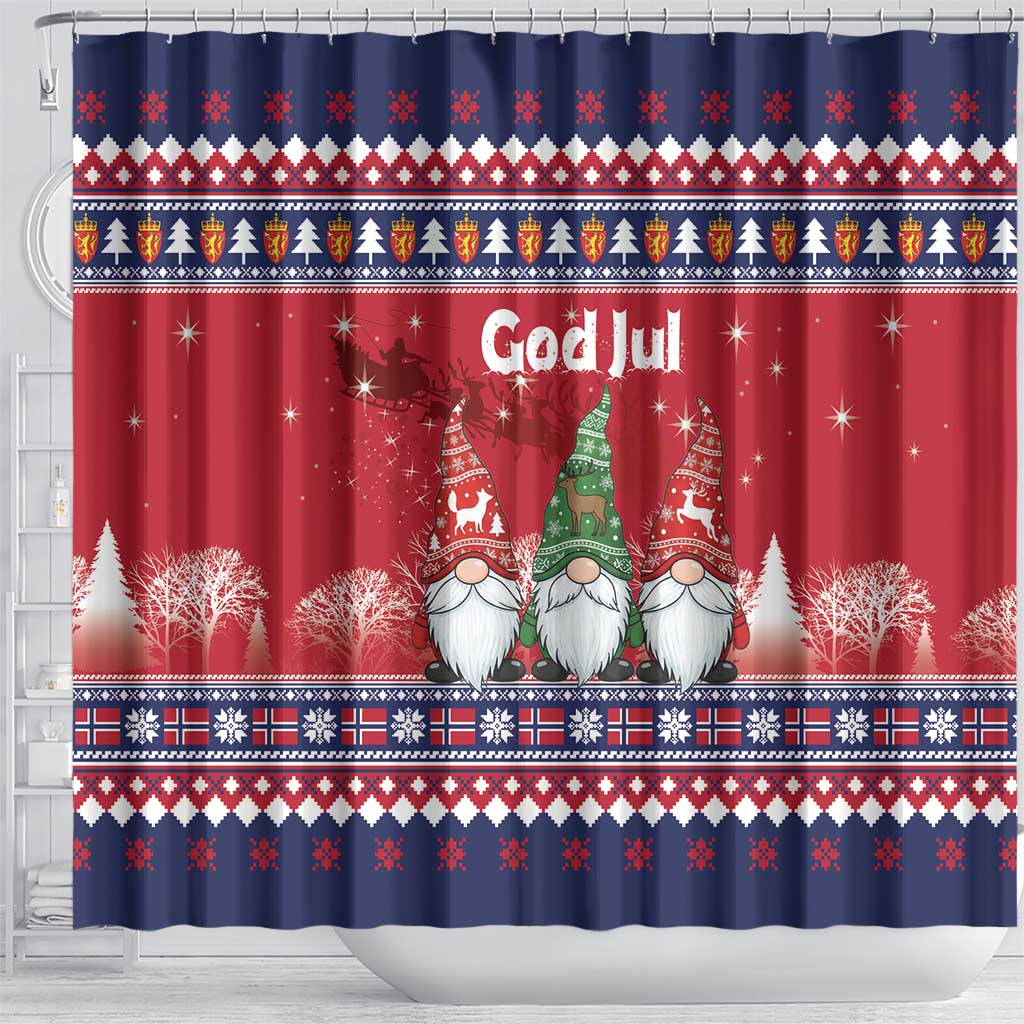 Norway Nisse Christmas Shower Curtain God Jul Norwegian Christmas Pattern - Wonder Print Shop