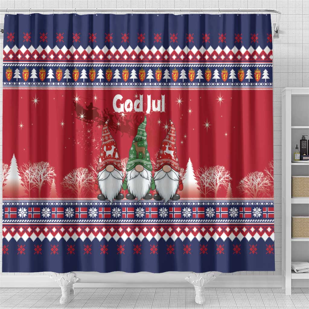 Norway Nisse Christmas Shower Curtain God Jul Norwegian Christmas Pattern - Wonder Print Shop