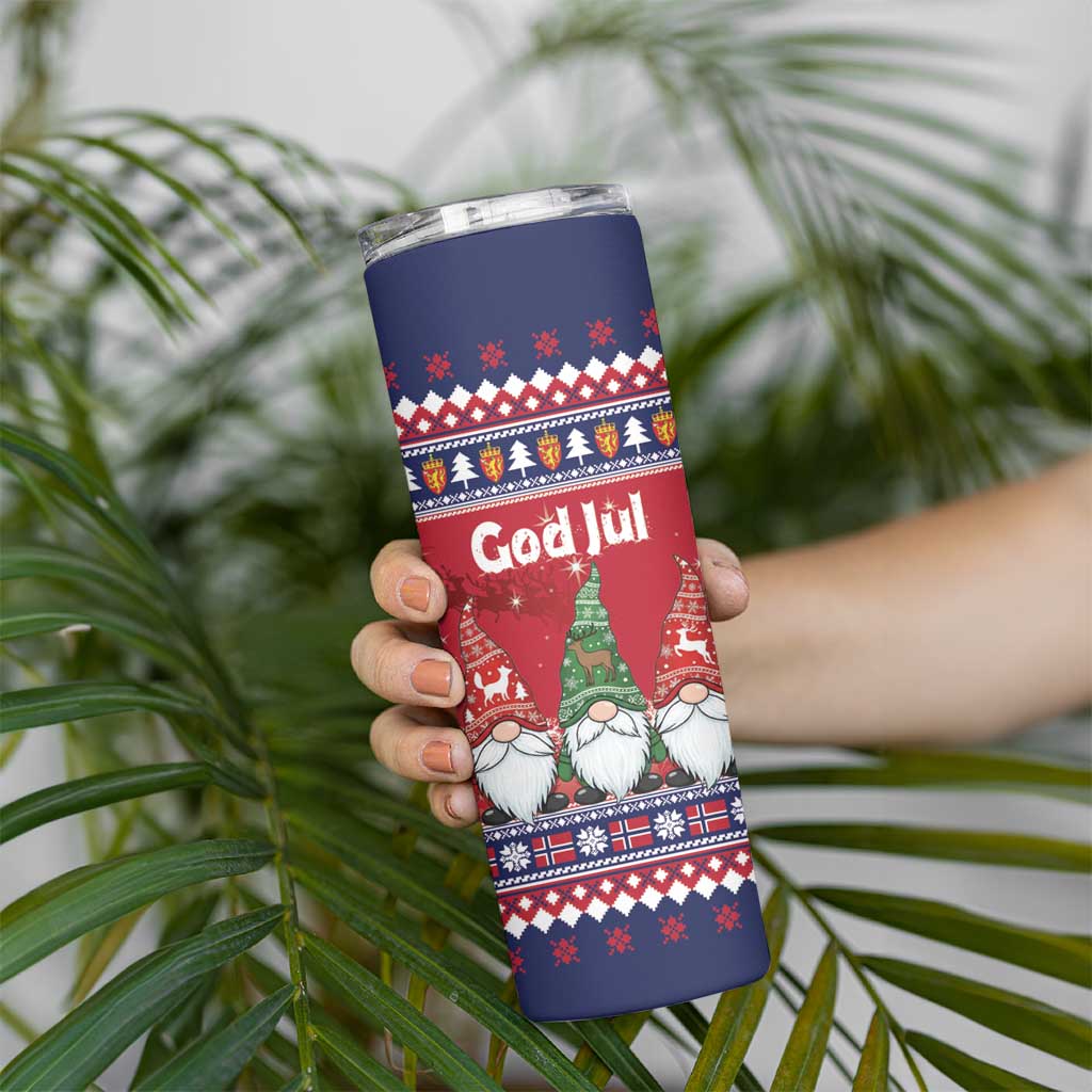 Norway Nisse Christmas Skinny Tumbler God Jul Norwegian Christmas Pattern - Wonder Print Shop