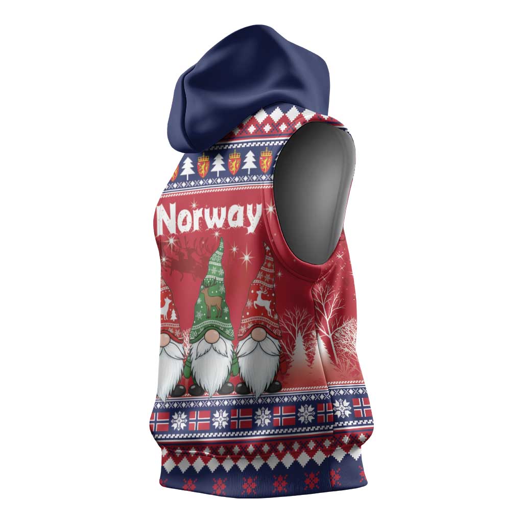 Norway Nisse Christmas Sleeveless Hoodie God Jul Norwegian Christmas Pattern - Wonder Print Shop