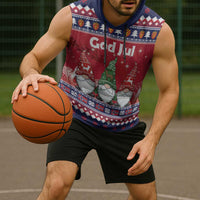 Norway Nisse Christmas Sleeveless Hoodie God Jul Norwegian Christmas Pattern - Wonder Print Shop