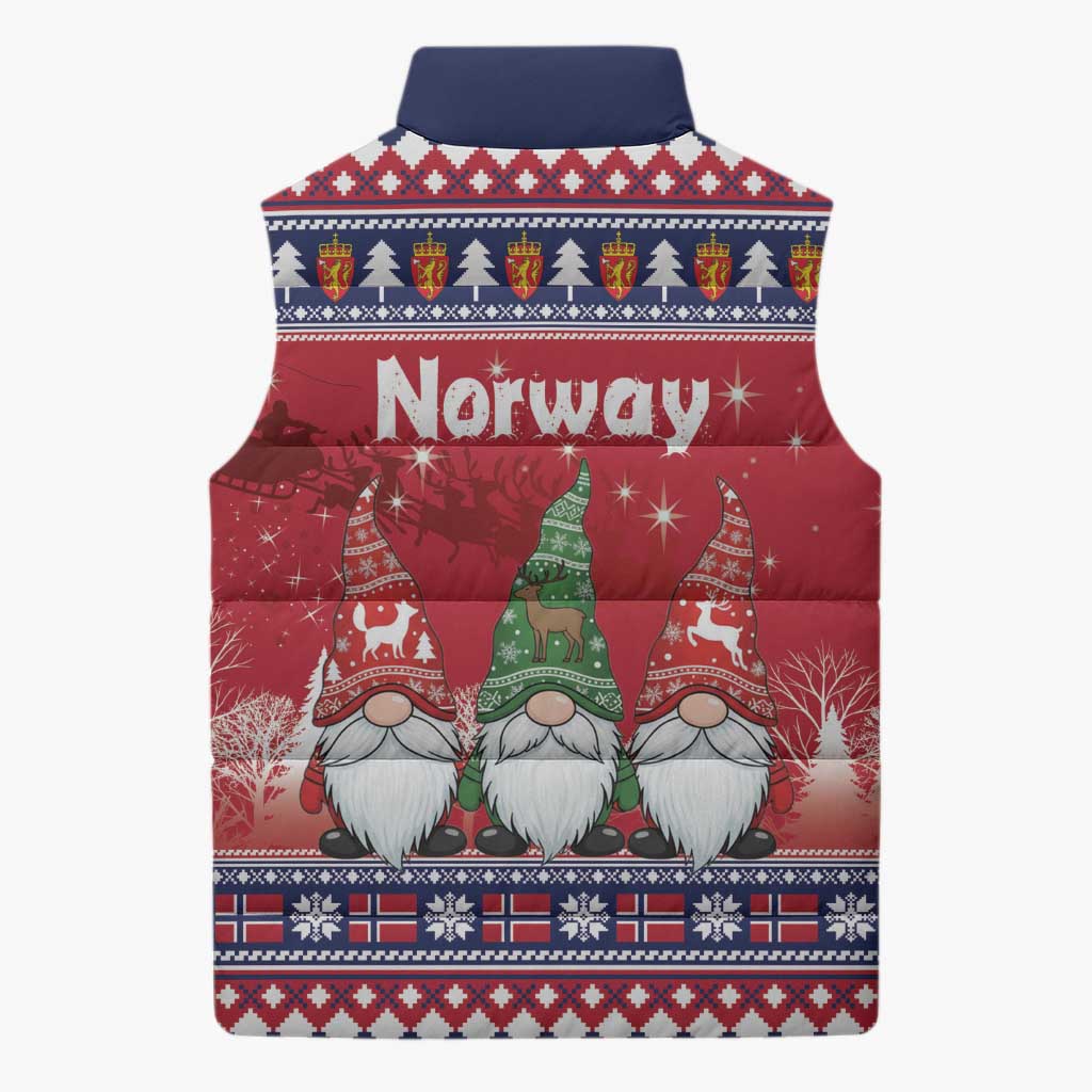 Norway Nisse Christmas Sleeveless Puffer Jacket God Jul Norwegian Christmas Pattern - Wonder Print Shop