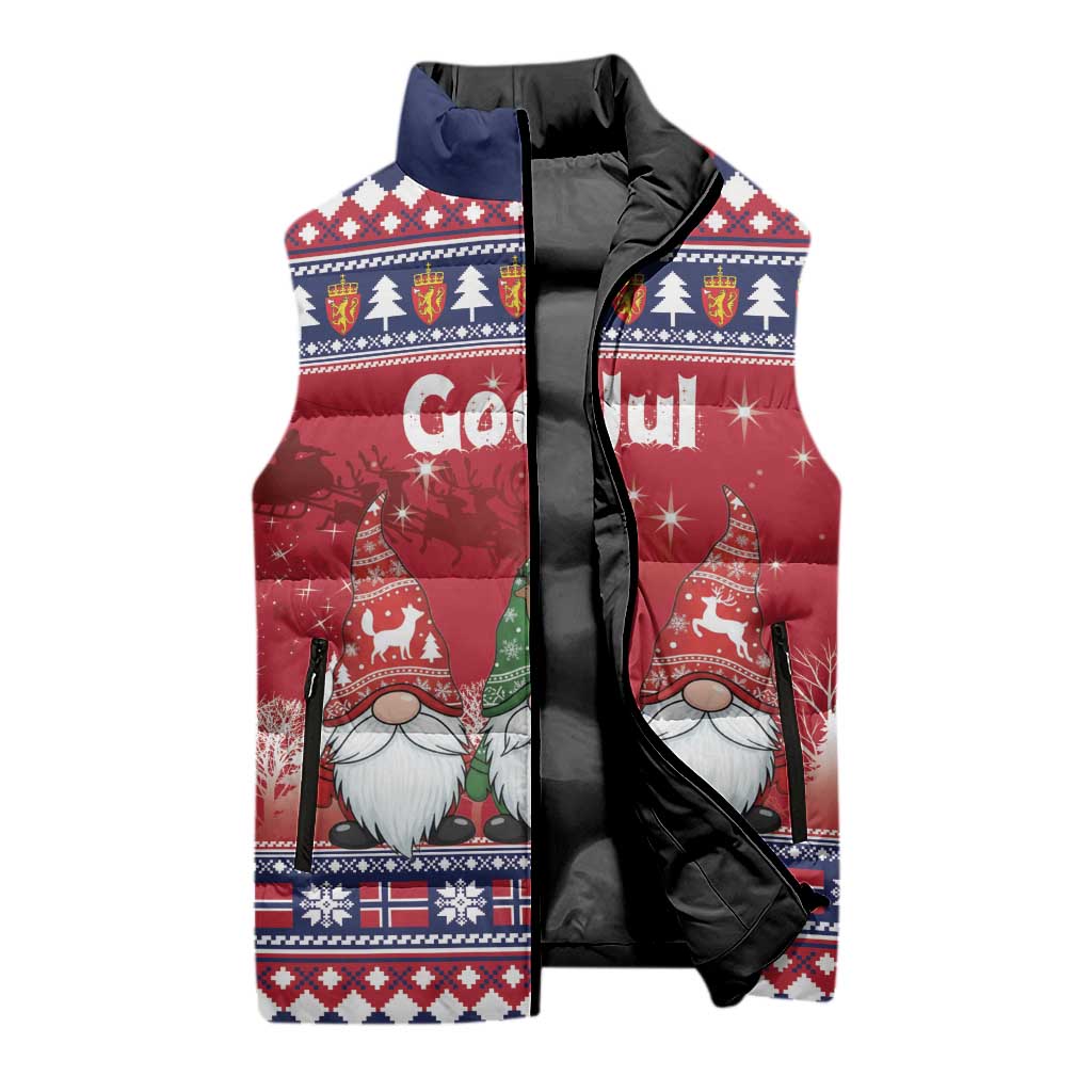 Norway Nisse Christmas Sleeveless Puffer Jacket God Jul Norwegian Christmas Pattern - Wonder Print Shop
