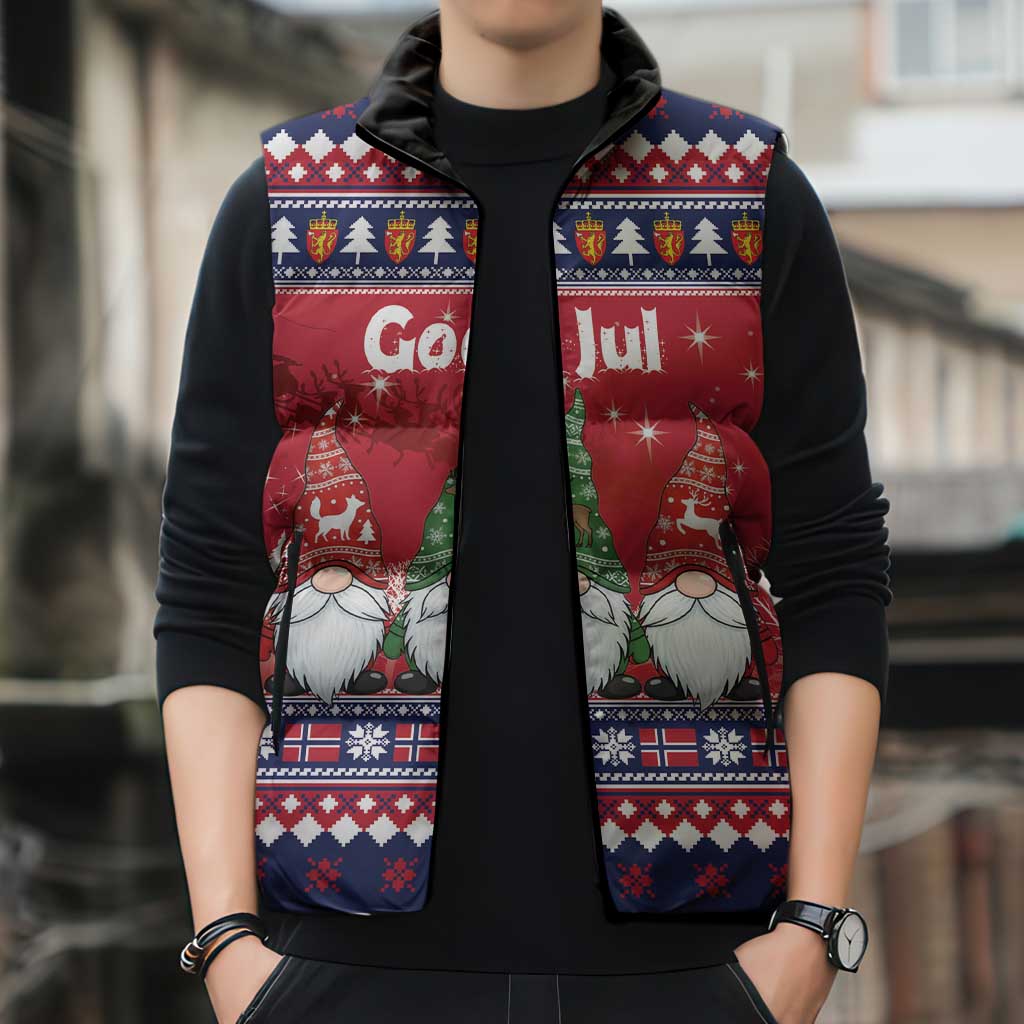 Norway Nisse Christmas Sleeveless Puffer Jacket God Jul Norwegian Christmas Pattern - Wonder Print Shop